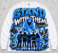 Stand With Them DGK Anti-Bullying Awareness Long Sleeve Tee - White with blue ribbon and youth solidarity graphic