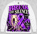 Break The Silence DGK Domestic Violence Awareness Long Sleeve Tee - White with purple ribbon and butterfly graphic