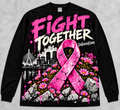 Fight Together DGK Breast Cancer Awareness Long Sleeve Tee - Black with pink ribbon and Boston skyline graphic